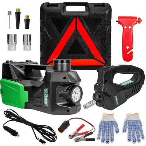 Kit de Macaco Elétrico Multifuncional 3 em 1 com Chave de Impacto, Compressor de Ar e Luz LED - LiftForce™ 5 Toneladas 12V