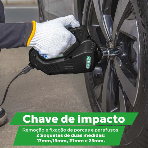 Kit de Macaco Elétrico Multifuncional 3 em 1 com Chave de Impacto, Compressor de Ar e Luz LED - LiftForce™ 5 Toneladas 12V