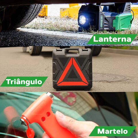 Kit de Macaco Elétrico Multifuncional 3 em 1 com Chave de Impacto, Compressor de Ar e Luz LED - LiftForce™ 5 Toneladas 12V