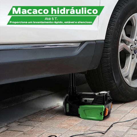 Kit de Macaco Elétrico Multifuncional 3 em 1 com Chave de Impacto, Compressor de Ar e Luz LED - LiftForce™ 5 Toneladas 12V