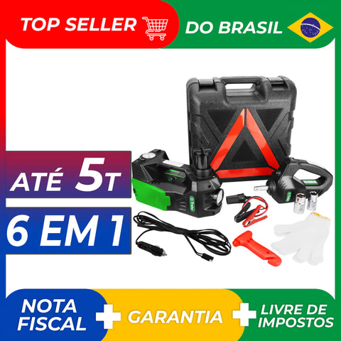 Kit de Macaco Elétrico Multifuncional 3 em 1 com Chave de Impacto, Compressor de Ar e Luz LED - LiftForce™ 5 Toneladas 12V