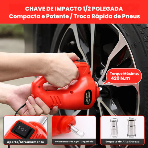 Kit de Macaco Elétrico Multifuncional 3 em 1 com Chave de Impacto, Compressor de Ar e Luz LED - LiftForce™ 5 Toneladas 12V